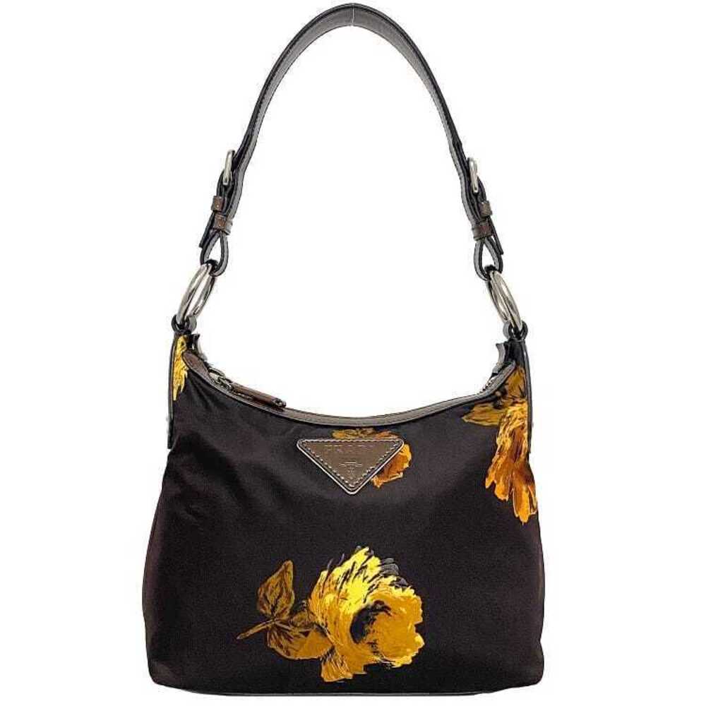Prada Hobo Bag Brown Silver Flower Motif Floral Flower Patent Vernis Zipper